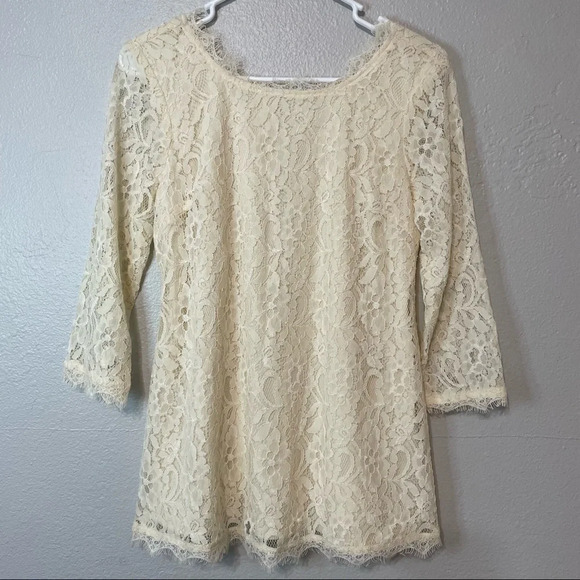 Motherhood Maternity Cream 3/4 Sleeve Blouse Lace Overlay​​​​ - Picture 1 of 6